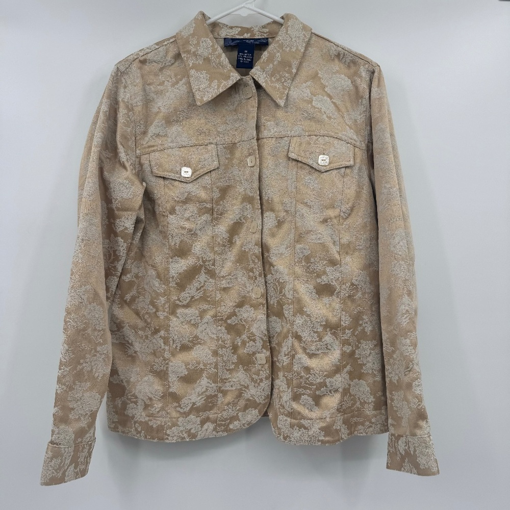 Susan Graver Style Top Women Medium Gold Embroidered Tapestry Jacket Button Up